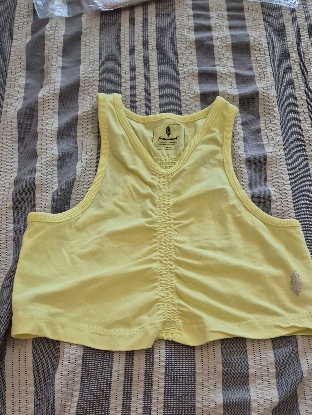 FP Movement by Free People Light Yellow Ruched Crop Tank